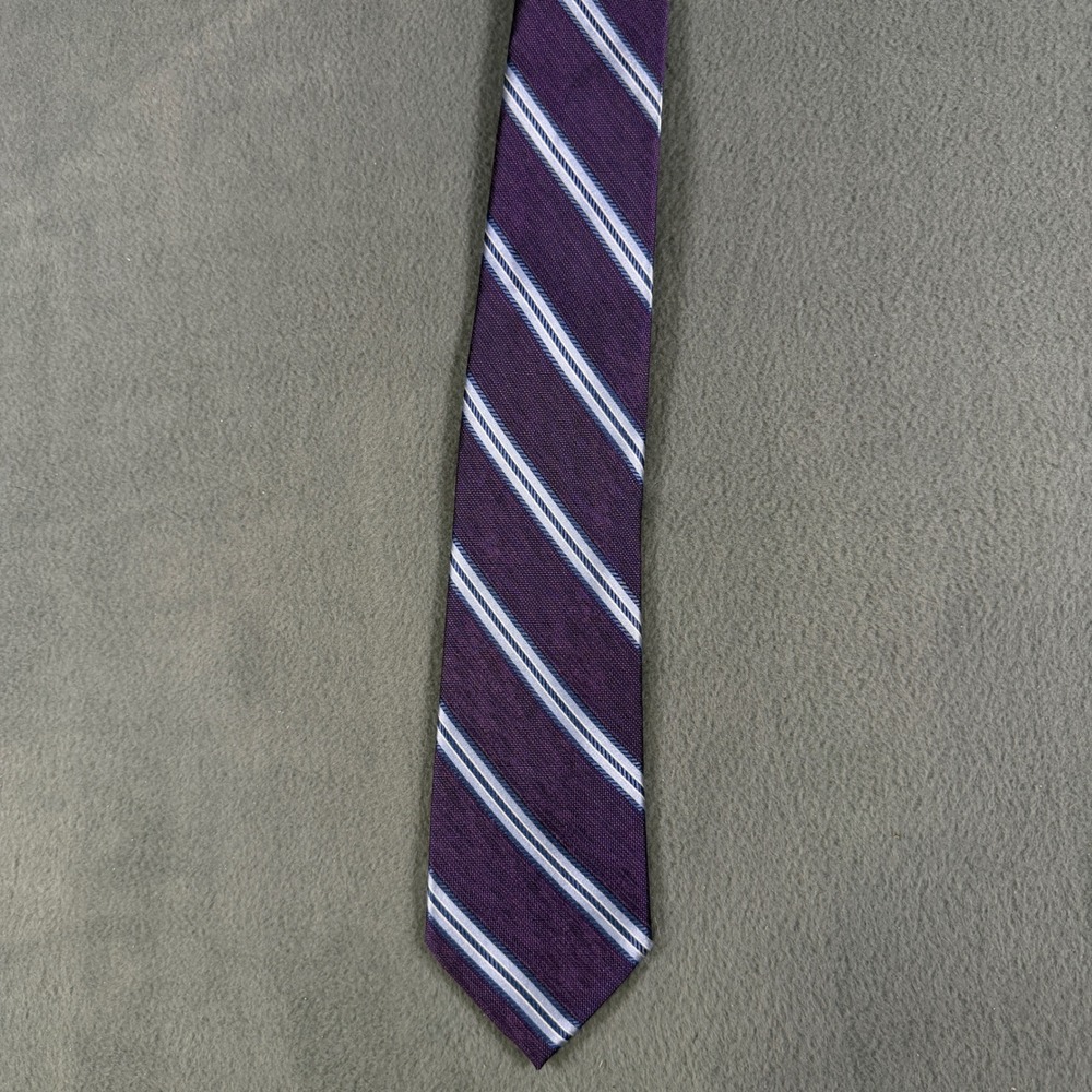 Jos A Bank Reserve Silk Tie Mens Purple Blue White Diagonal Striped Necktie - Picture 2 of 5